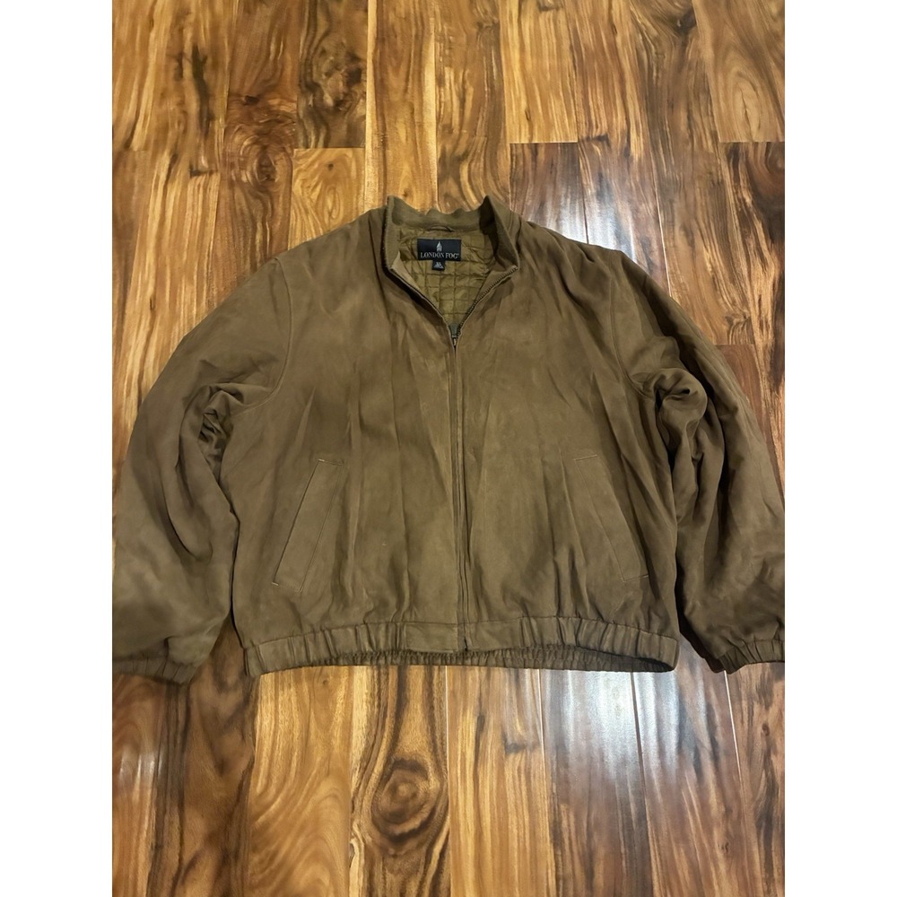 London Fog Men's XXL Reg Brown Bomber Jacket Full Zip Quilted Lining Vtg XXL